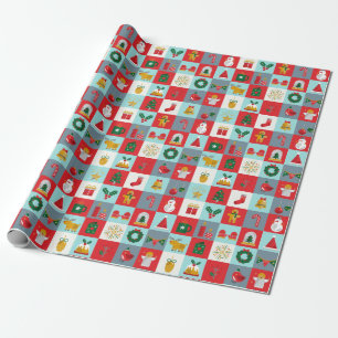 Schattige Retro Winter Kerstmis Icoon Patroon Cadeaupapier