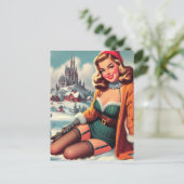 Schattige Retro Winter Pin-up Briefkaart (Staand voorkant)