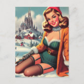 Schattige Retro Winter Pin-up Briefkaart (Voorkant)