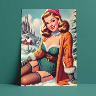 Schattige Retro Winter Pin-up Briefkaart