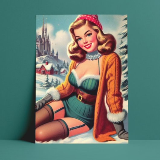 Schattige Retro Winter Pin-up Briefkaart
