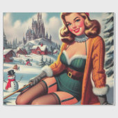 Schattige Retro Winter Pin-up Cadeaupapier (Vlak)