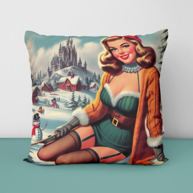 Schattige Retro Winter Pin-up Kussen (Creator heeft geüpload)