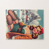 Schattige Retro Winter Pin-up Legpuzzel (Horizontaal)