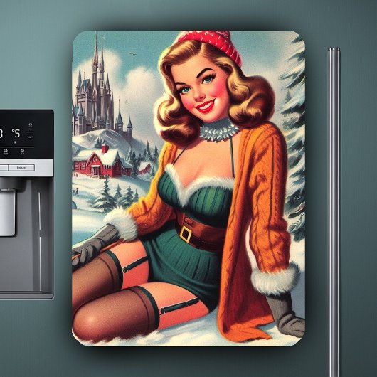 Schattige Retro Winter Pin-up Magneet
