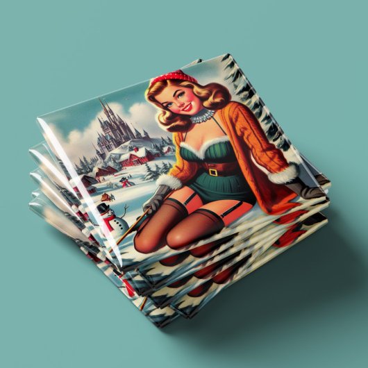 Schattige Retro Winter Pin-up Magneet