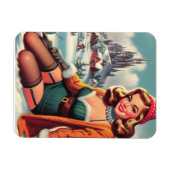 Schattige Retro Winter Pin-up Magneet (Horizontaal)