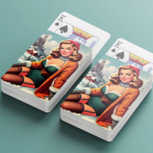 Schattige Retro Winter Pin-up Pokerkaarten