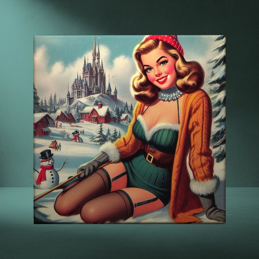 Schattige Retro Winter Pin-up Tegeltje