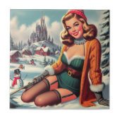 Schattige Retro Winter Pin-up Tegeltje (Voorkant)