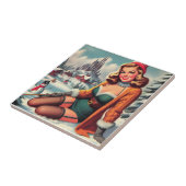 Schattige Retro Winter Pin-up Tegeltje (Zijkant)