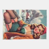 Schattige Retro Winter Pin-up Theedoek (Horizontaal)