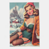 Schattige Retro Winter Pin-up Theedoek (Verticaal)
