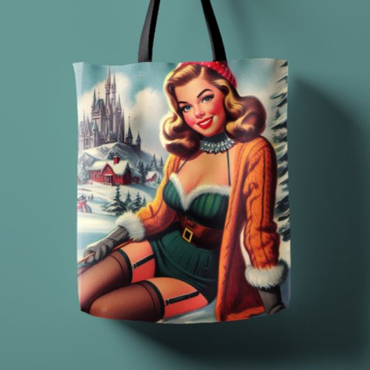 Schattige Retro Winter Pin-up Tote Bag
