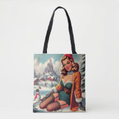 Schattige Retro Winter Pin-up Tote Bag (Voorkant)
