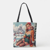 Schattige Retro Winter Pin-up Tote Bag (Achterkant)