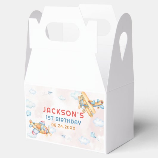 Schattige Retro Yellow Vliegtuig 1e Verjaardag Bedankdoosjes (Geopend)