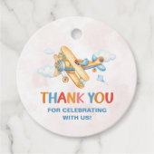 Schattige Retro Yellow Vliegtuig 1e Verjaardag Bedankjes Labels (Voorkant)