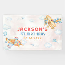 Schattige  Retro Yellow Vliegtuig 1e Verjaardag