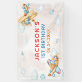 Schattige  Retro Yellow Vliegtuig 1e Verjaardag Spandoek (Verticaal)