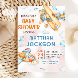 Schattige Retro Yellow Vliegtuig Baby shower Kaart