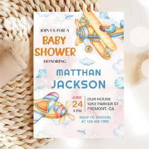 Schattige Retro Yellow Vliegtuig Baby shower Kaart