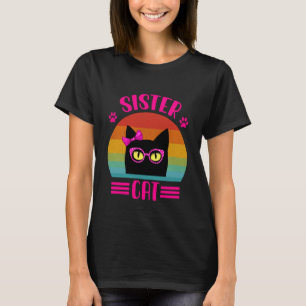Schattige Retro Zus Kat Met Roze Bril Vin T-shirt