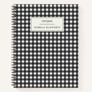 Schattige Retro Zwarte Gingham Plaid Gepersonalise Notitieboek