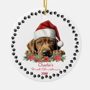 Schattige Rhodesian Ridgeback Dog Santa Hat Paw Pr Keramisch Ornament