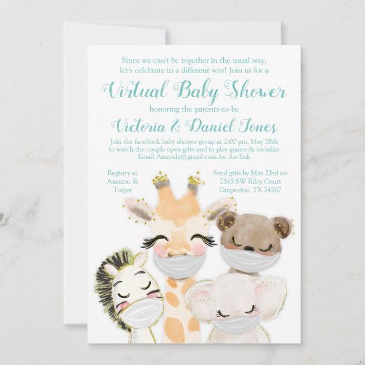 Schattige rijden door Baby shower babydierenmasker Kaart (Voorkant)
