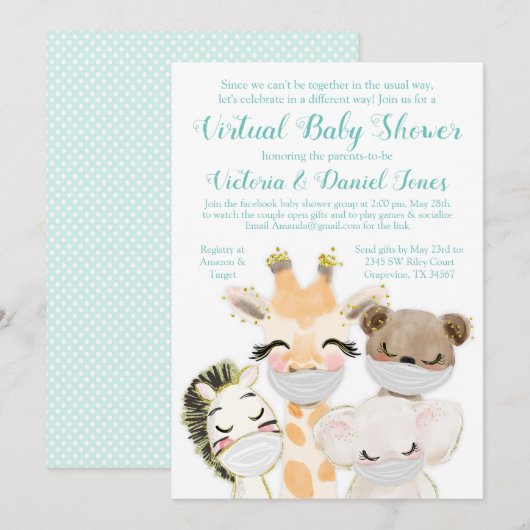 Schattige rijden door Baby shower babydierenmasker Kaart (Voorkant / Achterkant)