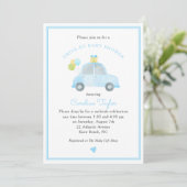 Schattige rijden met Blue Car Balloons Boy Baby sh Kaart (Staand voorkant)