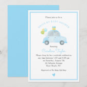 Schattige rijden met Blue Car Balloons Boy Baby sh Kaart (Voorkant / Achterkant)