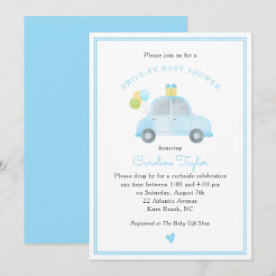 Schattige rijden met Blue Car Balloons Boy Baby sh Kaart