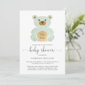 Schattige rijden van Baby shower Teddy Bear Mint Kaart (Staand voorkant)