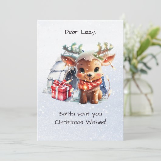 Schattige rijm rendiergedicht Snowfalkes Kinder ke Feestdagenkaart (Staand voorkant)