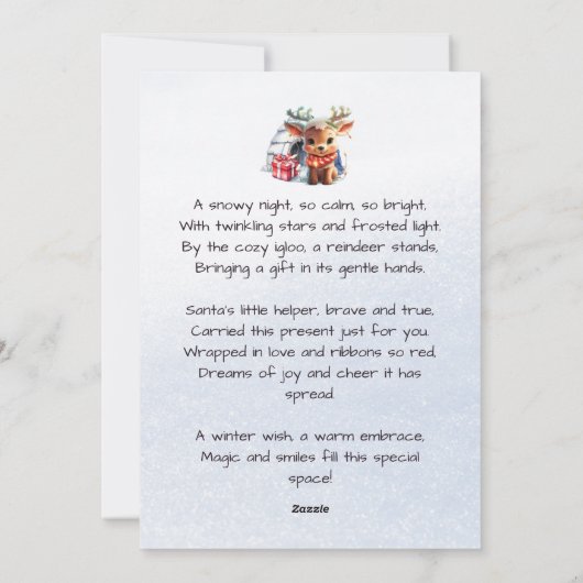 Schattige rijm rendiergedicht Snowfalkes Kinder ke Feestdagenkaart (Achterkant)