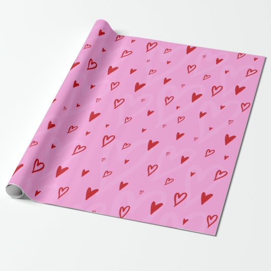 Schattige Rink Hearts op roze achtergrond Cadeaupapier (Uitgerold)