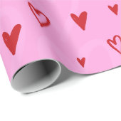 Schattige Rink Hearts op roze achtergrond Cadeaupapier (Rol Hoek)