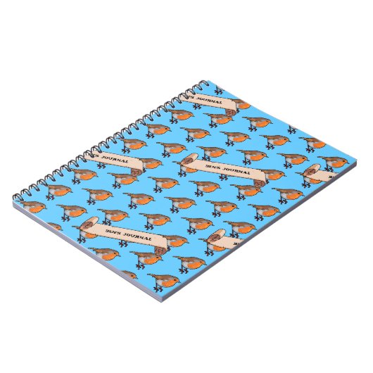 Schattige Robin Voeg Jouw naam Retro Pixel Art Pat Notitieboek (Linkerzijde)