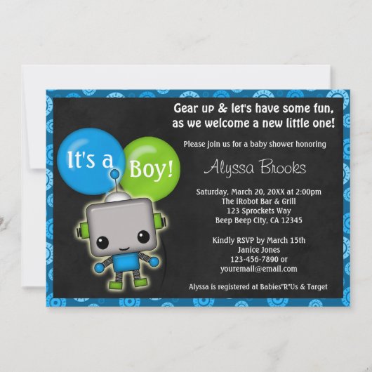 Schattige ROBOT Baby shower Kaart (Voorkant)