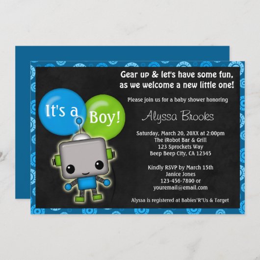 Schattige ROBOT Baby shower Kaart (Voorkant / Achterkant)