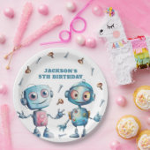 Schattige Robot Blauw Wit Kinder Papieren Bordje (Feest)