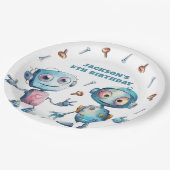 Schattige Robot Blauw Wit Kinder Papieren Bordje (Gekanteld)