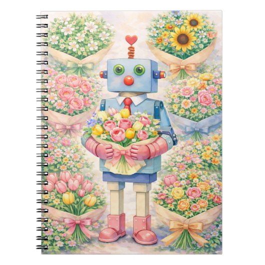 Schattige Robot Bloem Notitieboek (Voorkant)
