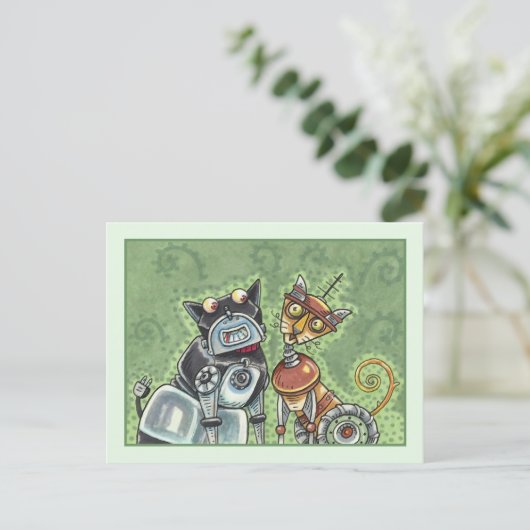 SCHATTIGE ROBOT BULLDOG EN FELINE FRIEND Funny Briefkaart (Staand voorkant)