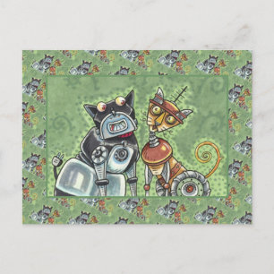 SCHATTIGE ROBOT BULLDOG EN FELINE FRIEND Funny Briefkaart