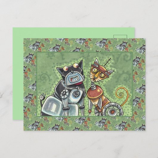SCHATTIGE ROBOT BULLDOG EN FELINE FRIEND Funny Briefkaart (Voorkant / Achterkant)