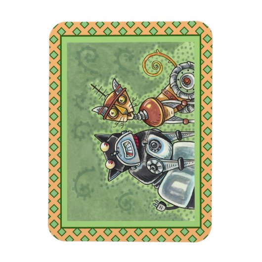 SCHATTIGE ROBOT BULLDOG EN FELINE FRIEND Funny Magneet (Verticaal)