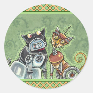 SCHATTIGE ROBOT BULLDOG EN FELINE FRIEND Funny Ronde Sticker